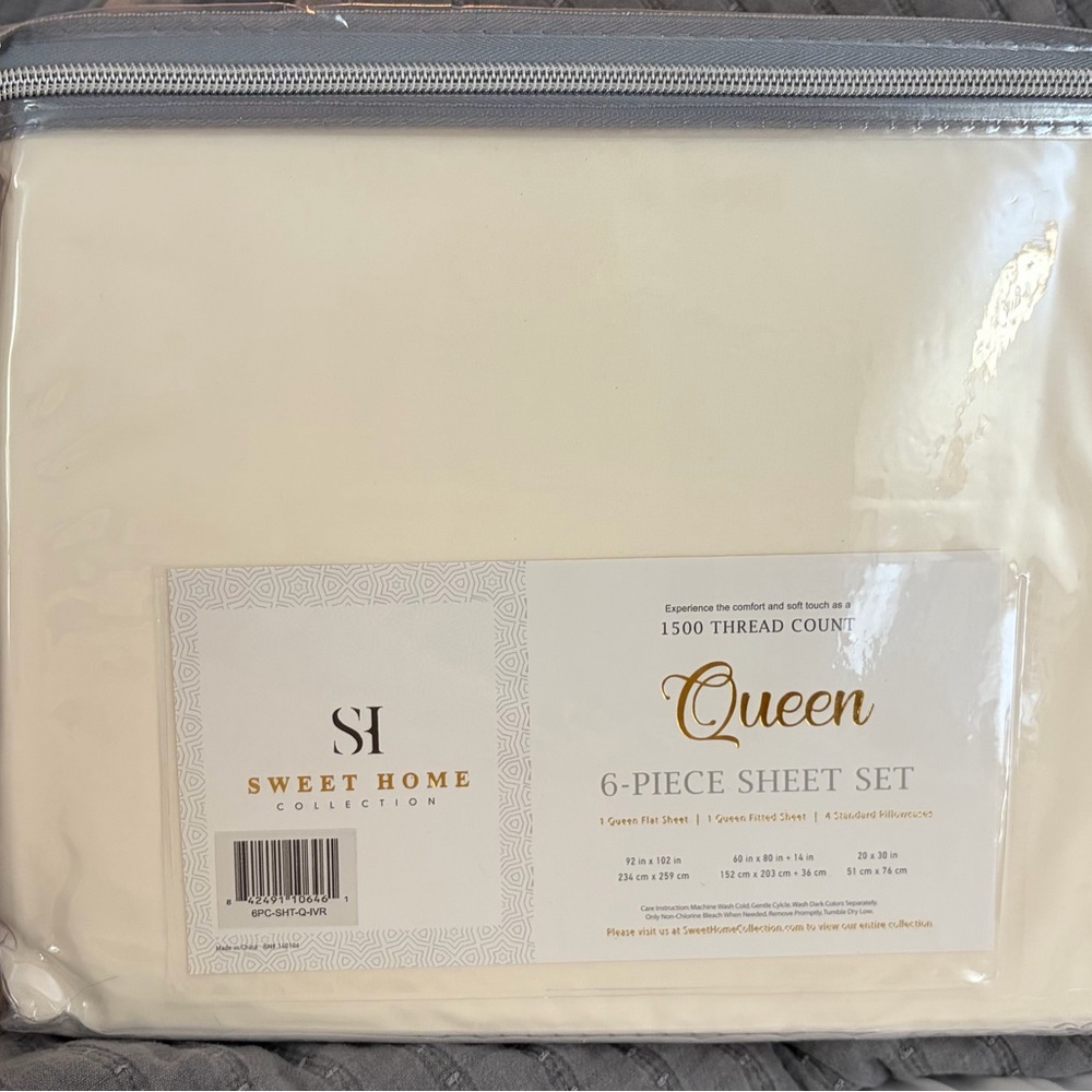 SWEET HOME Ivory Queen Sheet Set with 4 Pillow Cases